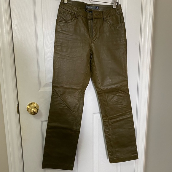 GAP Vintage Boot Cut Leather Pants Dark Green Size 2 - Picture 2 of 3